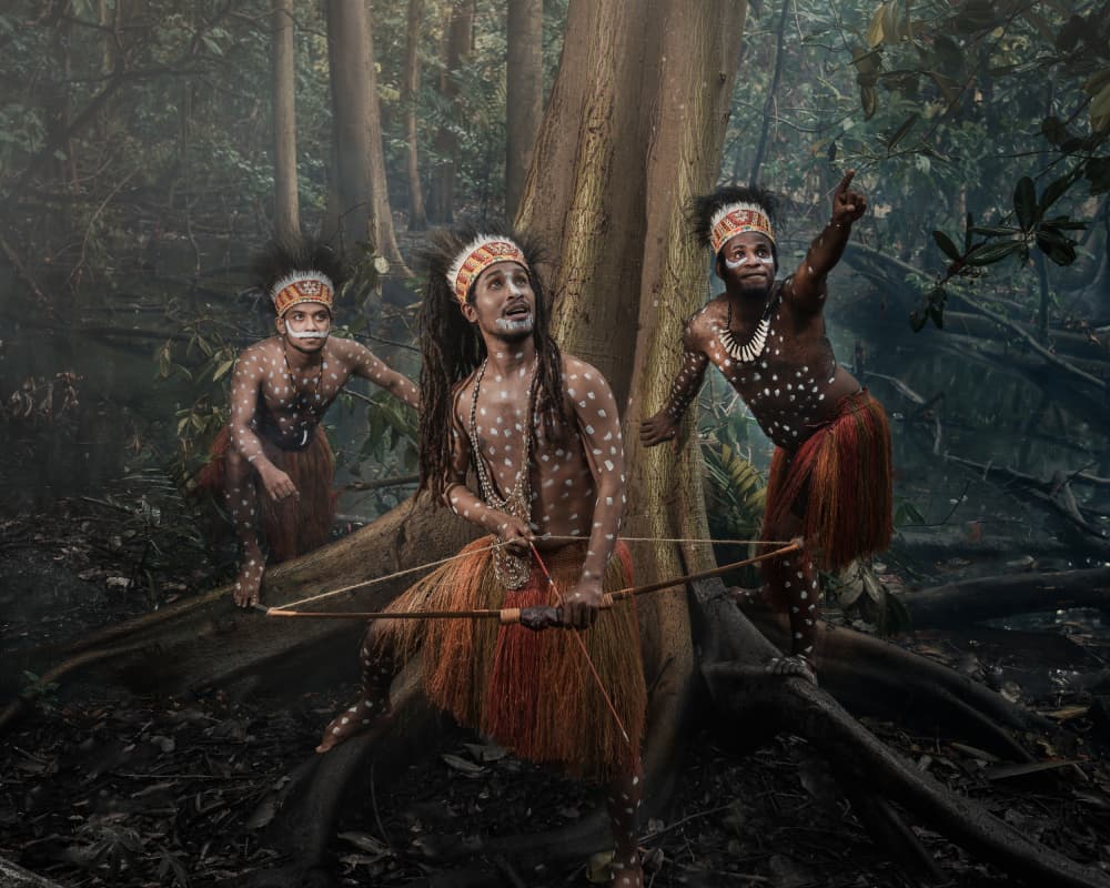 Indigenous Hunters in Forest by Fira Mikael — canvas wall art