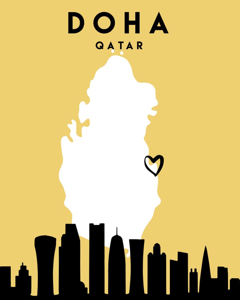 Doha Qatar Map Skyline by Emiliano Deificus — canvas wall art