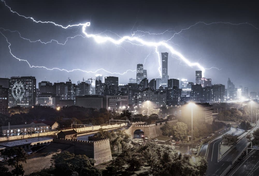 Dramatic City Lightning by Ran Shen — canvas wall art