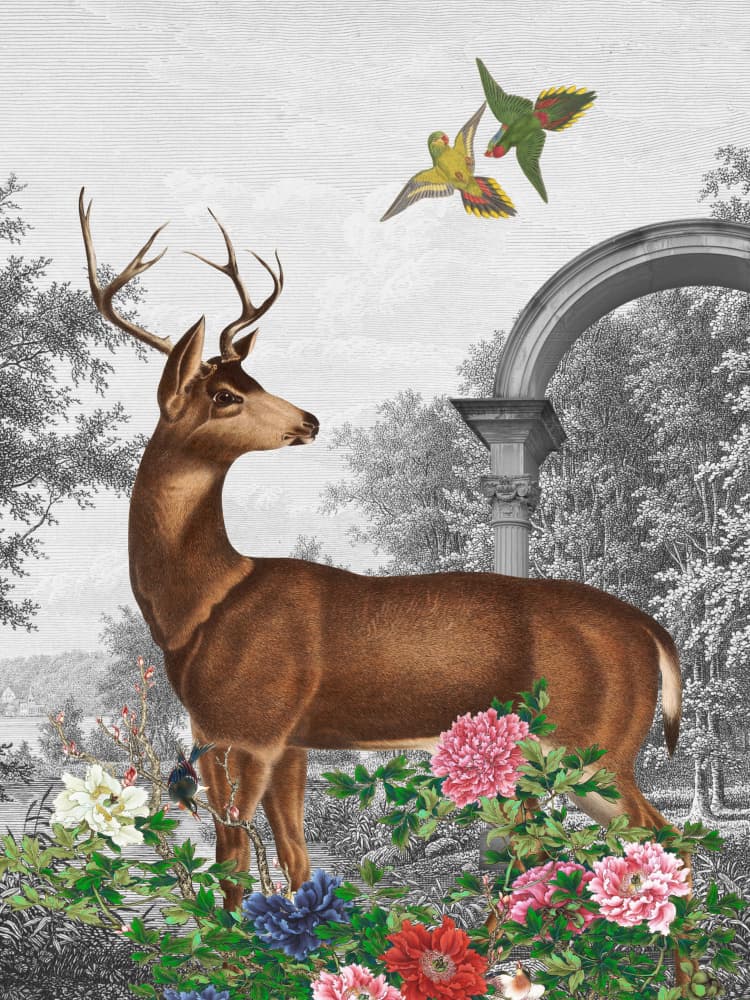 Elegant Deer Garden Scene by Marja van den Hurk — canvas wall art