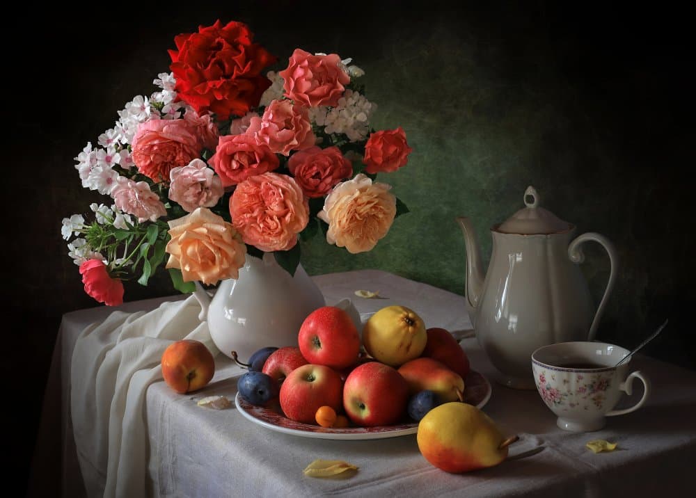 Roses Fruit Teatime by Tatyana Skorokhod — canvas wall art