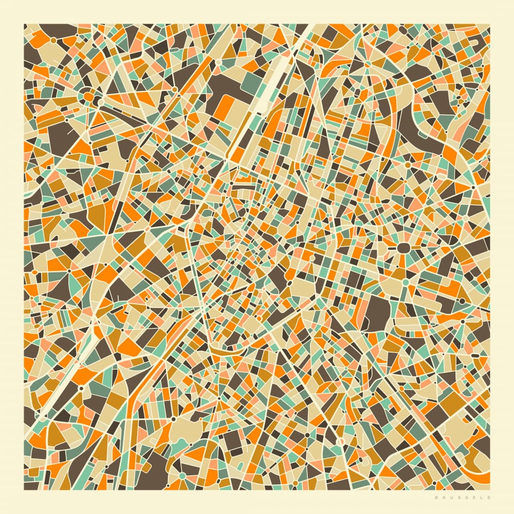 Geometric Brussels Map by Jazzberry Blue — canvas wall art
