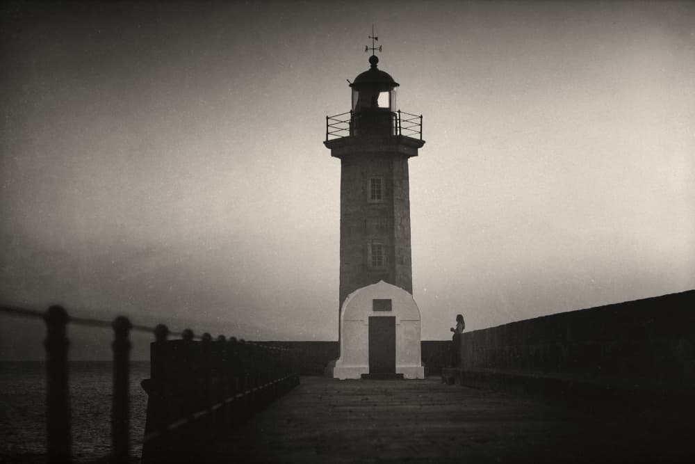 Moody Lighthouse Pier by Ariel Ariel — canvas wall art