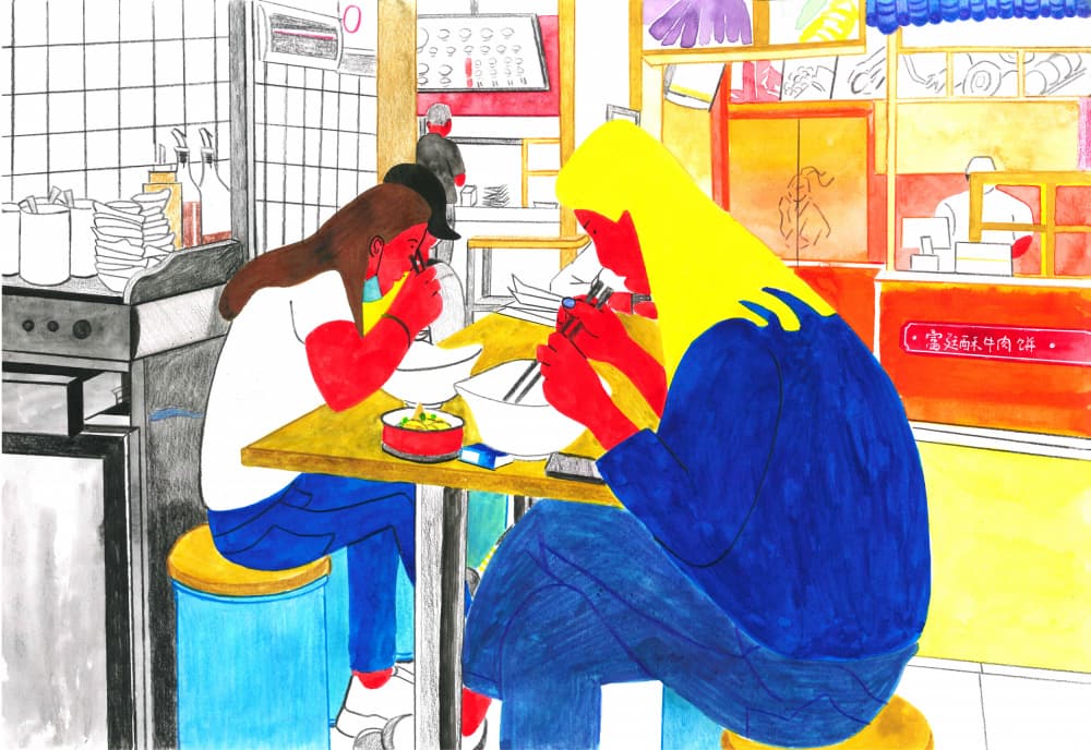 Friends Eating Noodles by Zhigang Zhang — canvas wall art