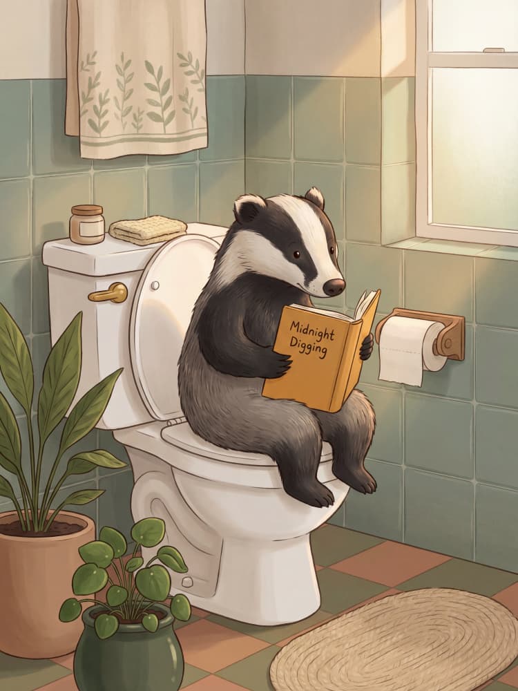 Badger's Quiet Bathroom Read by Andreas Magnusson — canvas wall art