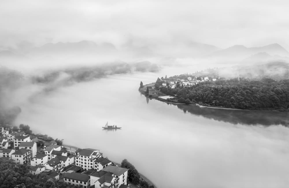 Misty River Village by Irene Wu — canvas wall art
