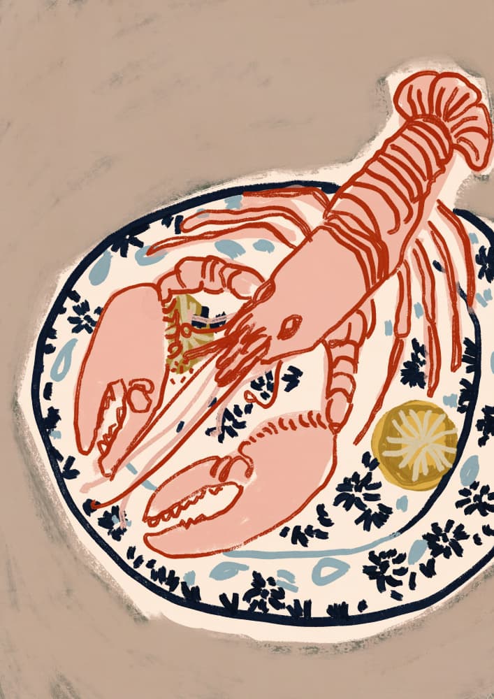 Pink Lobster Dinner by Treechild — canvas wall art