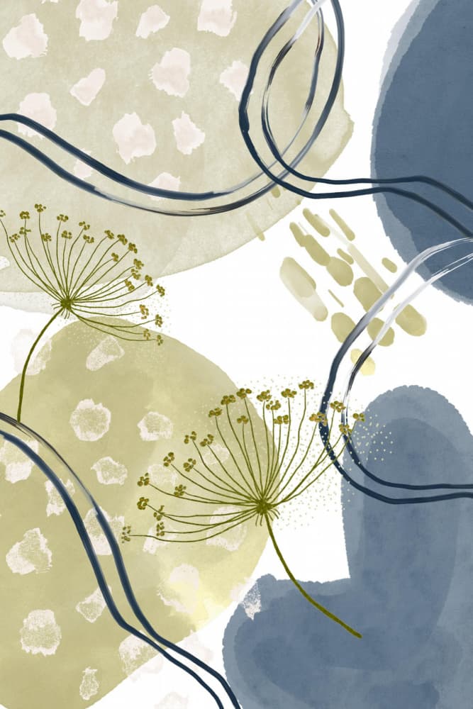 Abstract Blue Green Flowers by Sally Ann Moss — canvas wall art