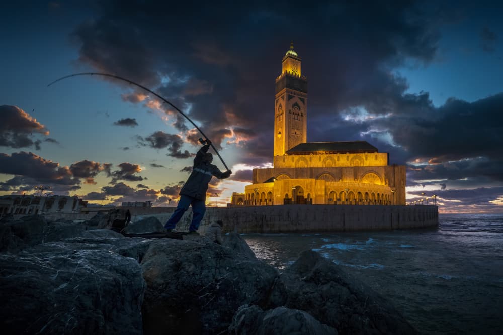 Fisherman Golden Mosque Twilight by Songlin Xu — canvas wall art