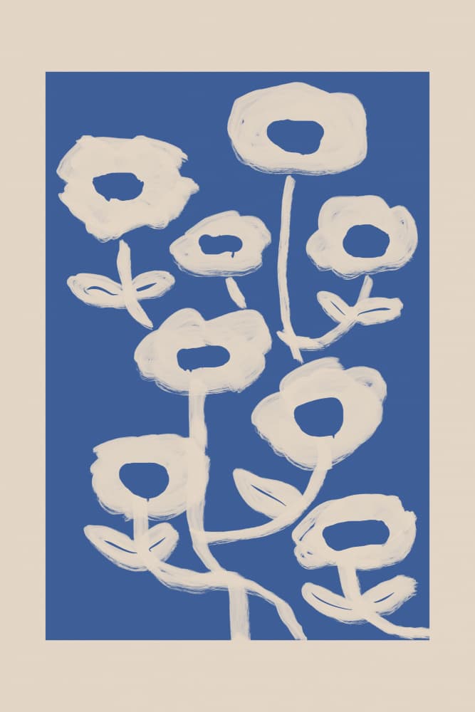 Abstract Blue Flowers by Melloi Art Prints — canvas wall art