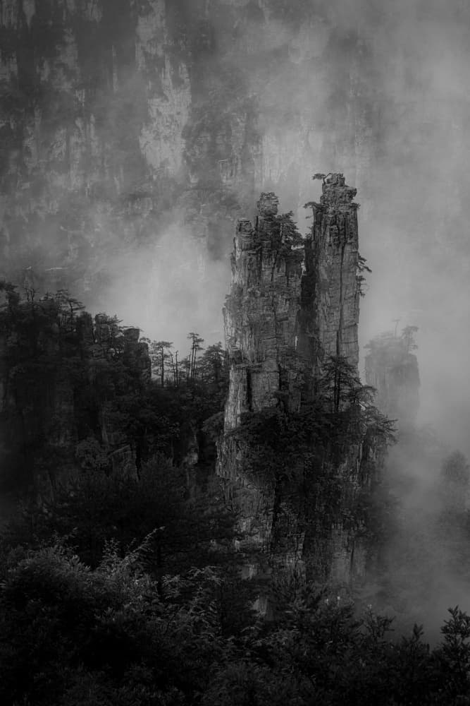 Misty Mountain Pillars by Dennis Zhang — canvas wall art