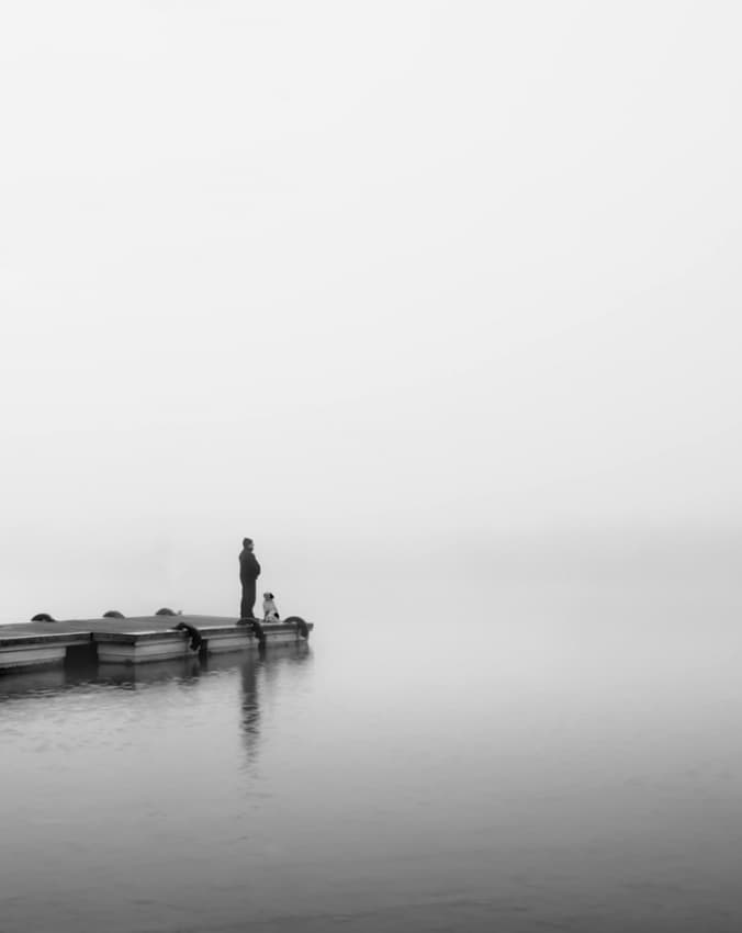 Man and Dog in Fog by Mikel Lastra — canvas wall art