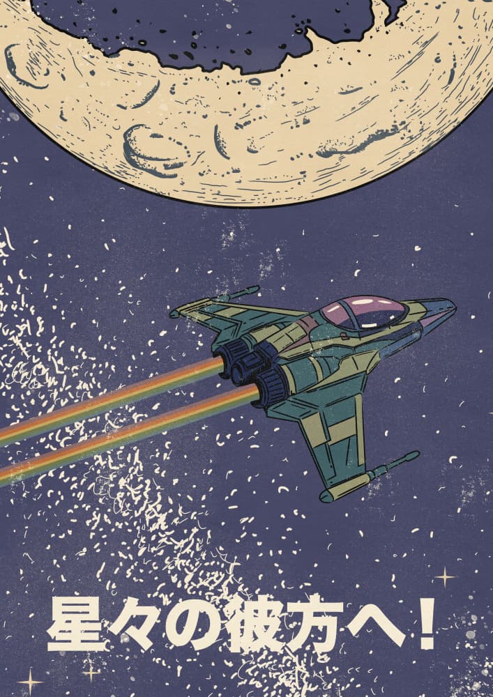 Retro Starship Voyage by Nicholas — canvas wall art