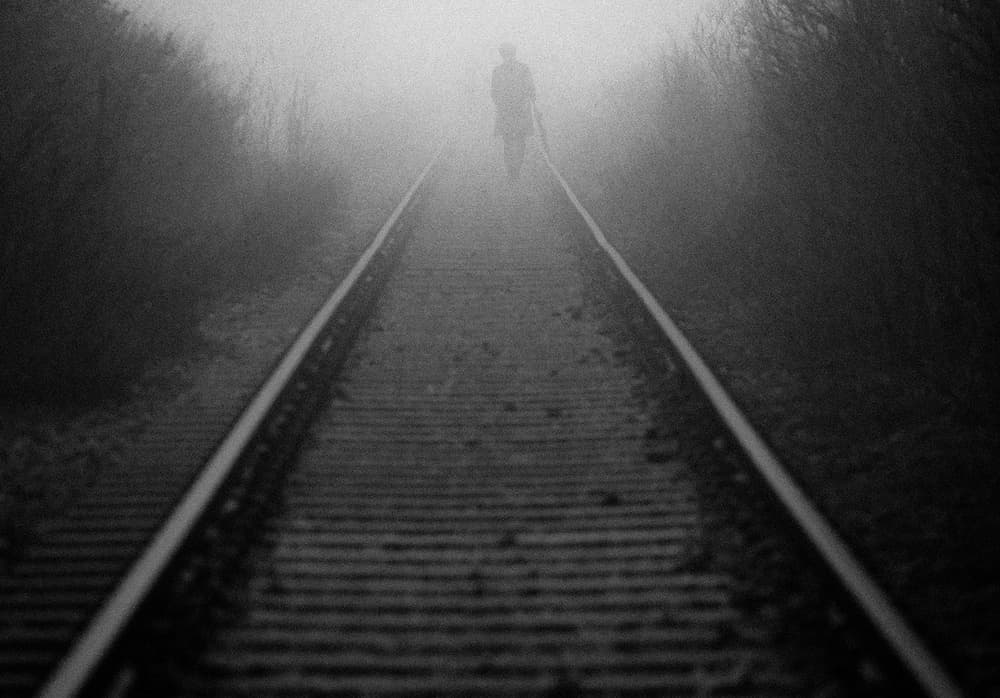 Lone Figure Foggy Tracks by HAN dong hee — canvas wall art