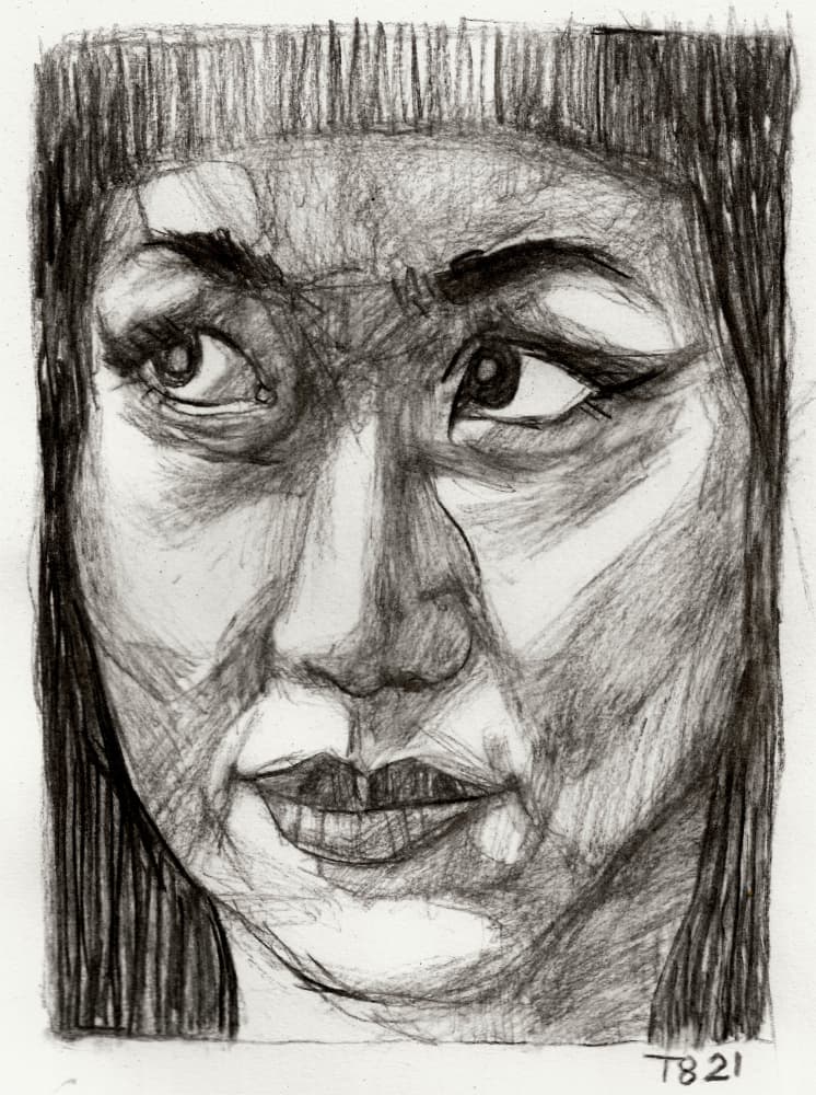 Pensive Asian Woman Drawing by Tore Bahnson — canvas wall art