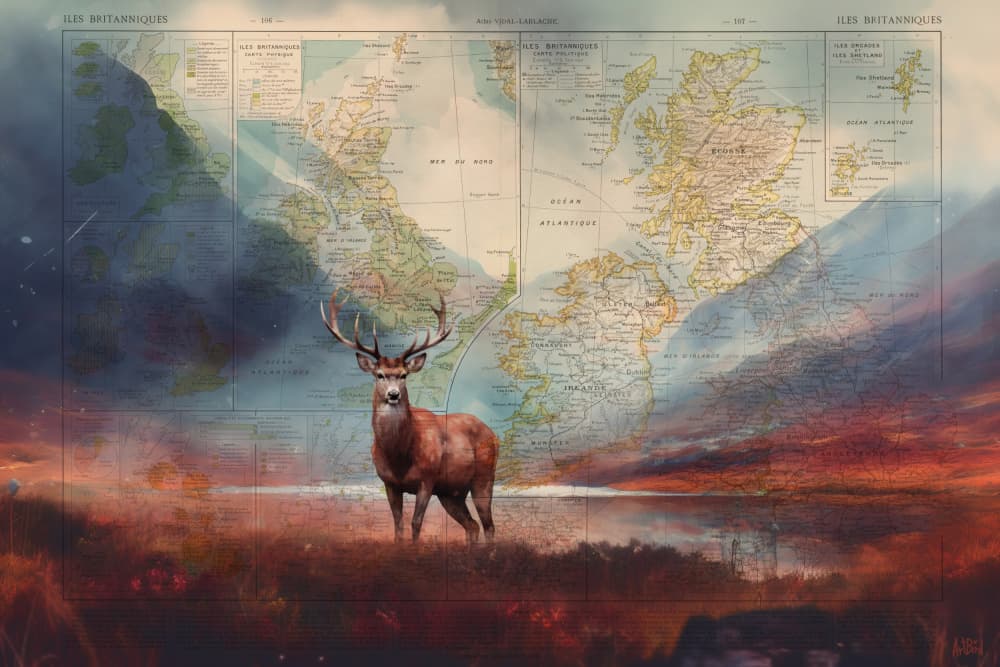 Majestic Stag Map by thomas chedeville — canvas wall art
