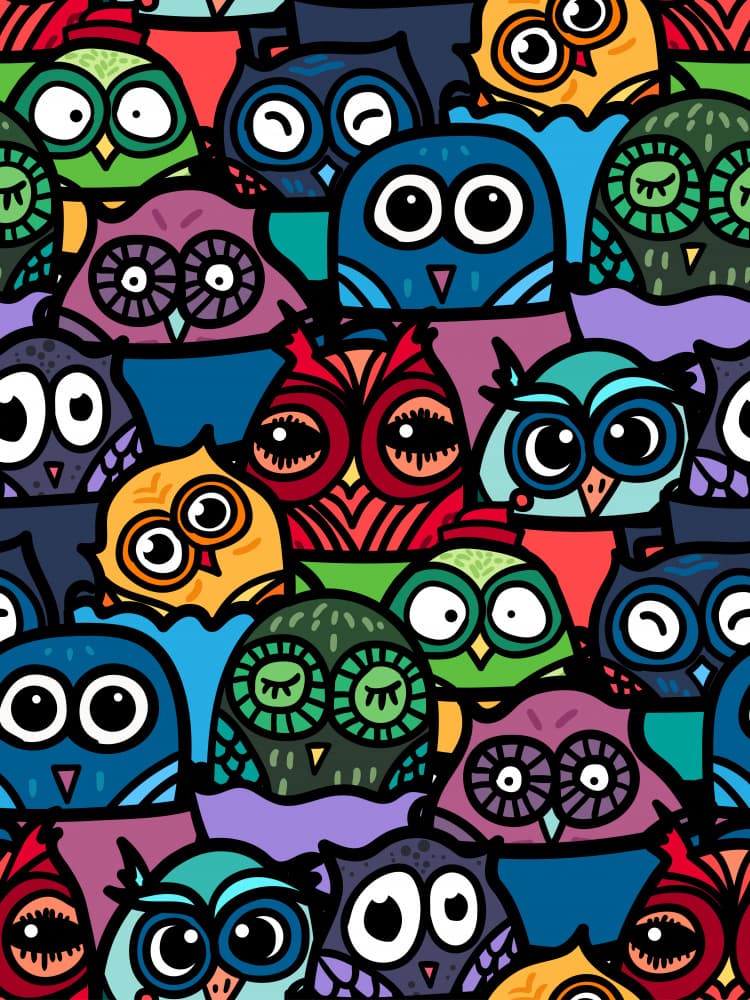 Colorful Owl Pattern by Marika Barsrsind β canvas wall art