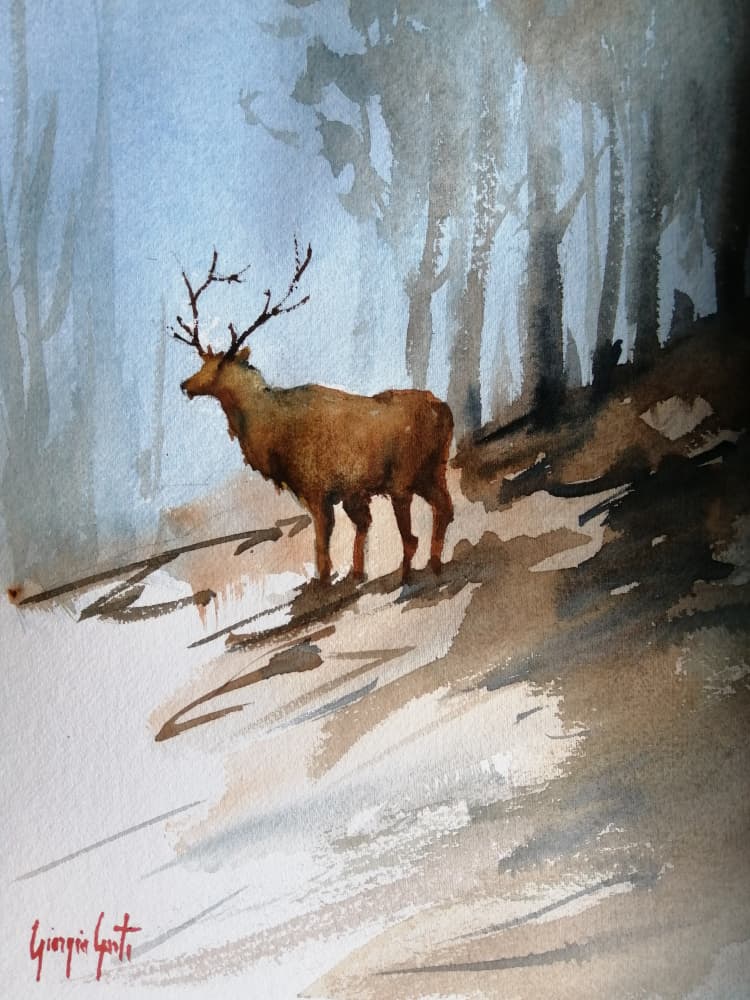 Misty Forest Elk by Giorgio Gosti — canvas wall art