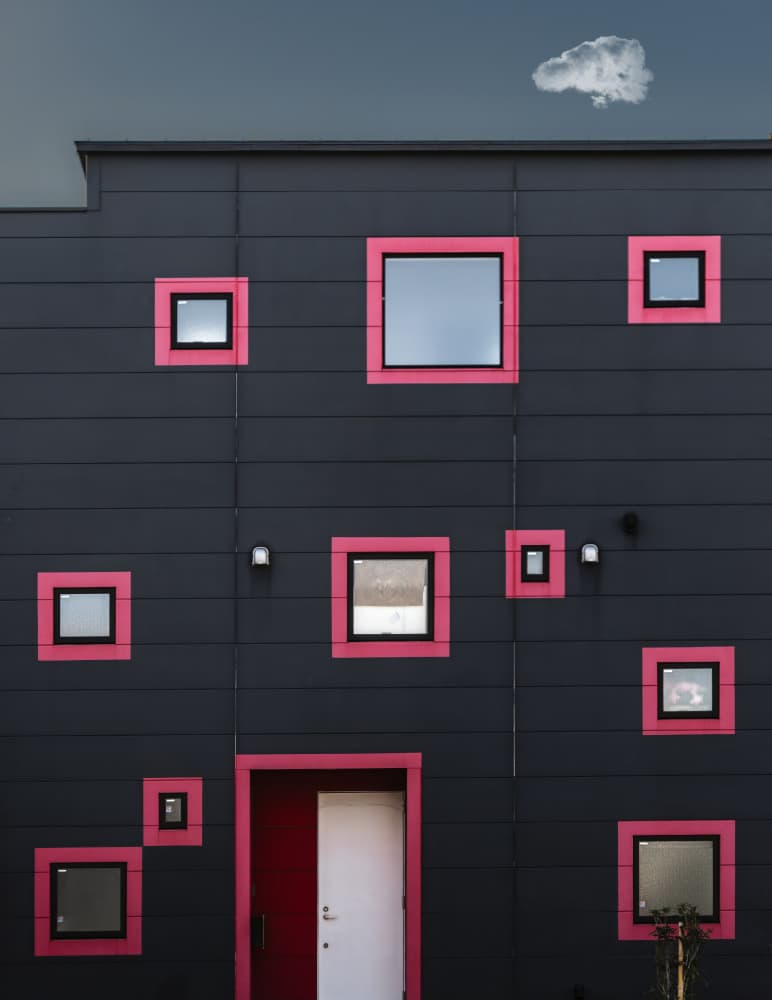 Bold Black and Pink Facade by Tomoshi Hara — canvas wall art