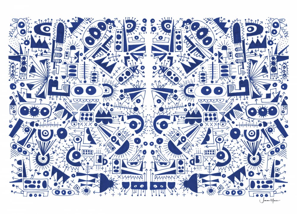 Intricate Blue Tech Doodle by Jemma Morris — canvas wall art