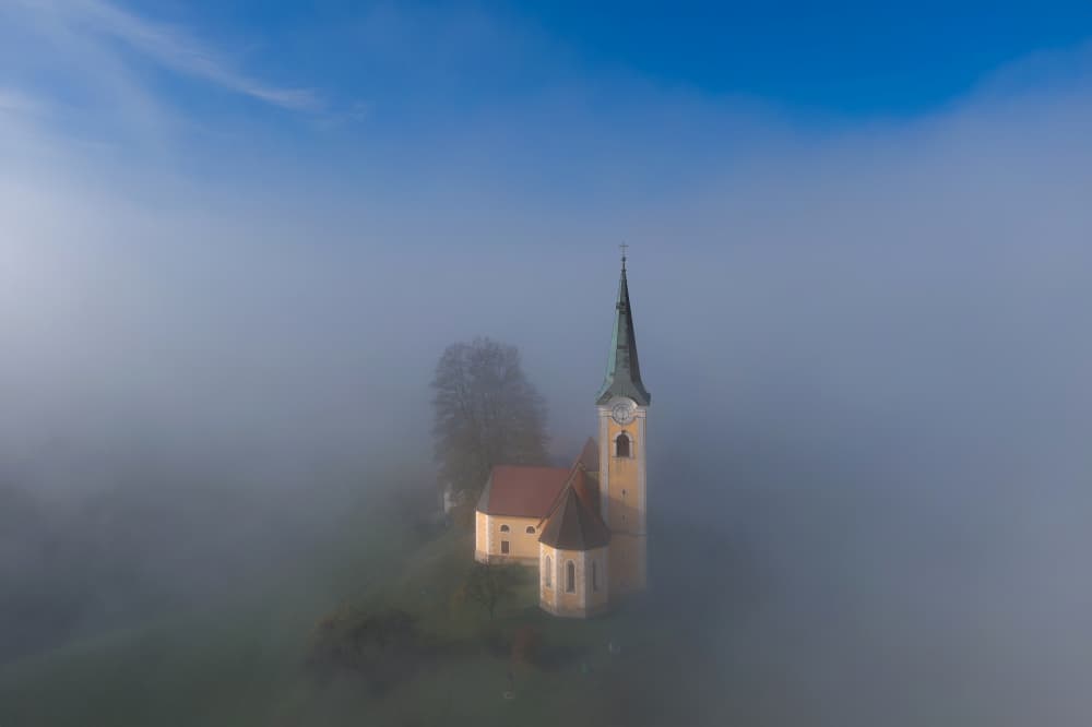Misty Morning Church by Jure Kravanja — canvas wall art