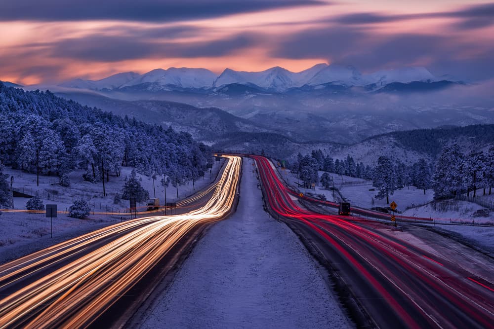 Winter Road Light Trails by Mei Xu — canvas wall art
