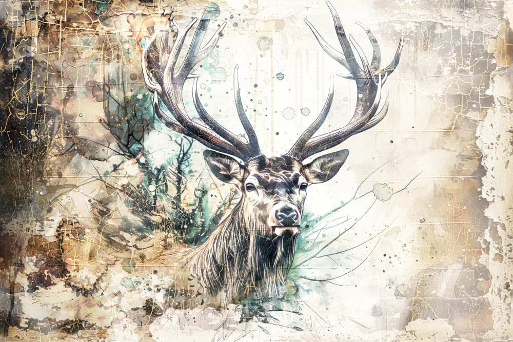 Watercolor Stag Portrait by Rafal Kulik — canvas wall art