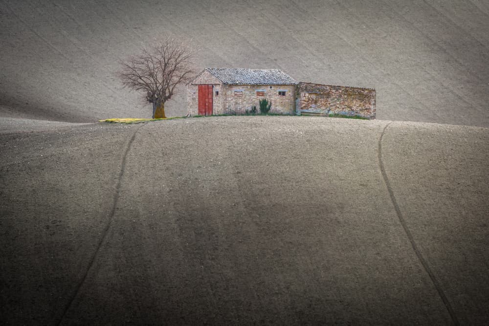 Solitary Red Barn by Sergio Barboni — canvas wall art