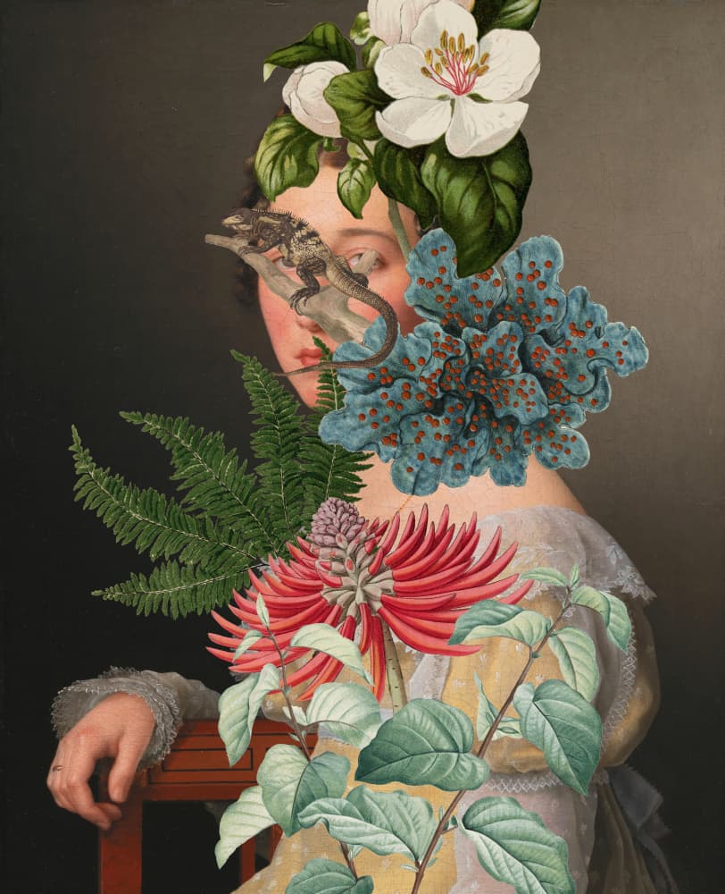 Chameleon's Botanical Portrait by Marja van den Hurk — canvas wall art