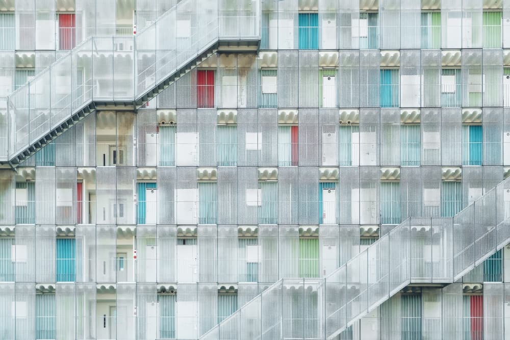 Colorful Facade Stairs by Tomoshi Hara — canvas wall art