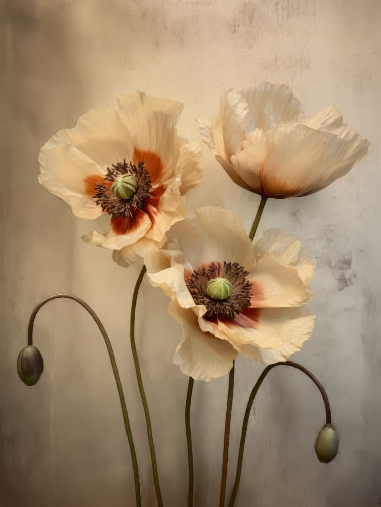 Delicate Cream Poppies by Bilge Paksoylu — canvas wall art