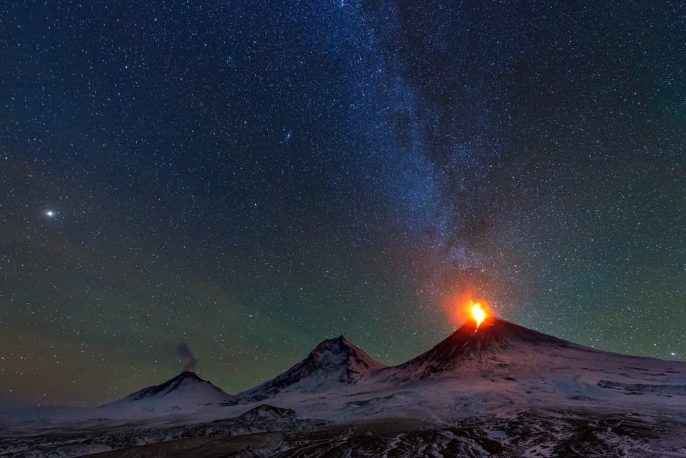 Erupting Volcano Starry Night by Denis Budkov — canvas wall art