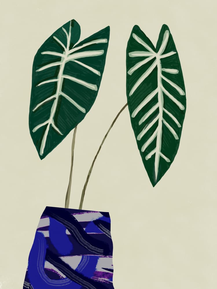 Tropical Leaves Blue Vase by Little Dean — canvas wall art