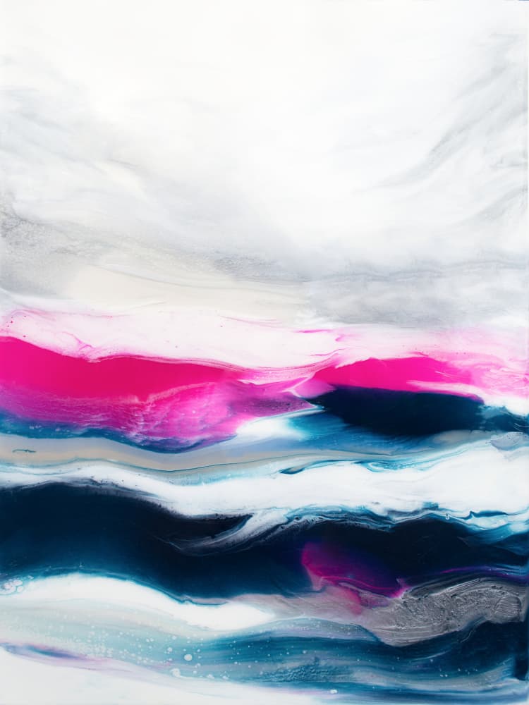 Dynamic Pink Blue Waves by Alyson Storms — canvas wall art