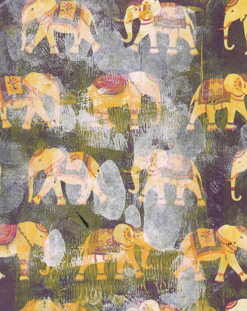Golden Elephant Parade by Santhosh ch — canvas wall art