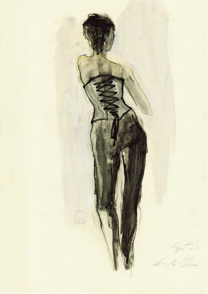 Elegant Corset Sketch by Ute Rathmann — canvas wall art