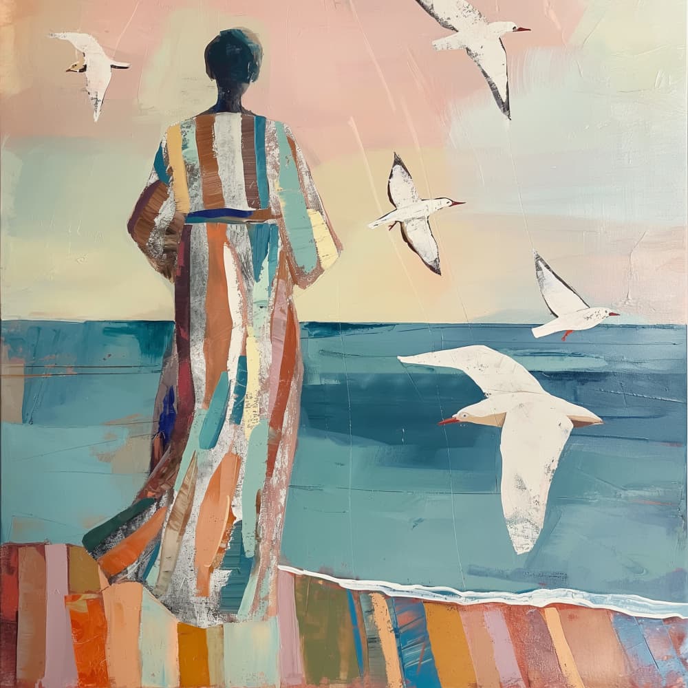 Coastal Woman And Birds by SHANDU — canvas wall art