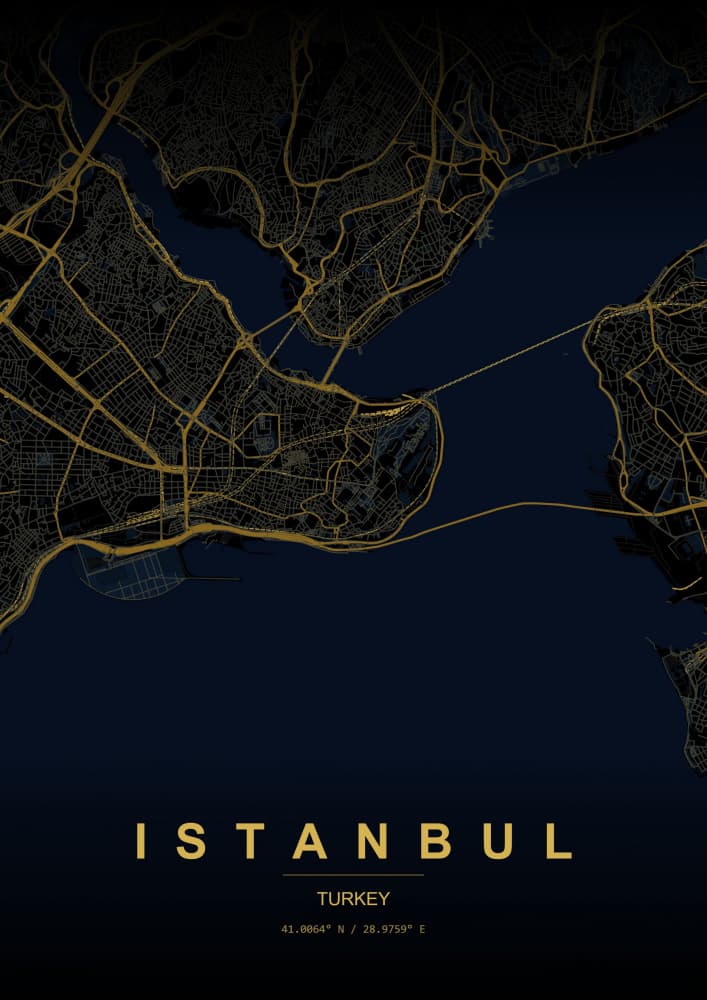 Istanbul Night City Map by HUGO — canvas wall art