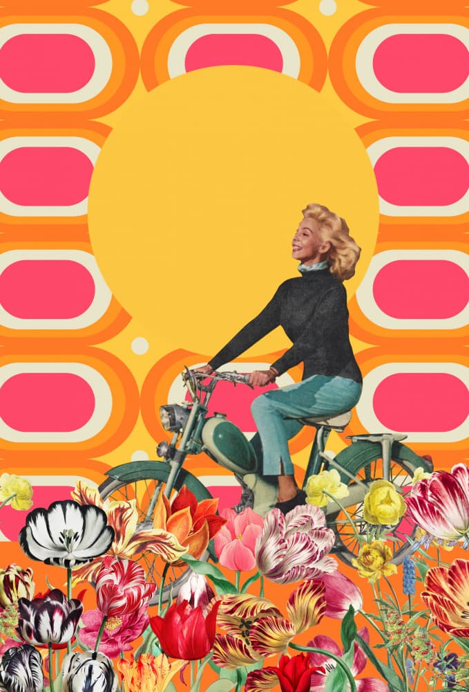 Retro Scooter Blossoms by Marja van den Hurk — canvas wall art