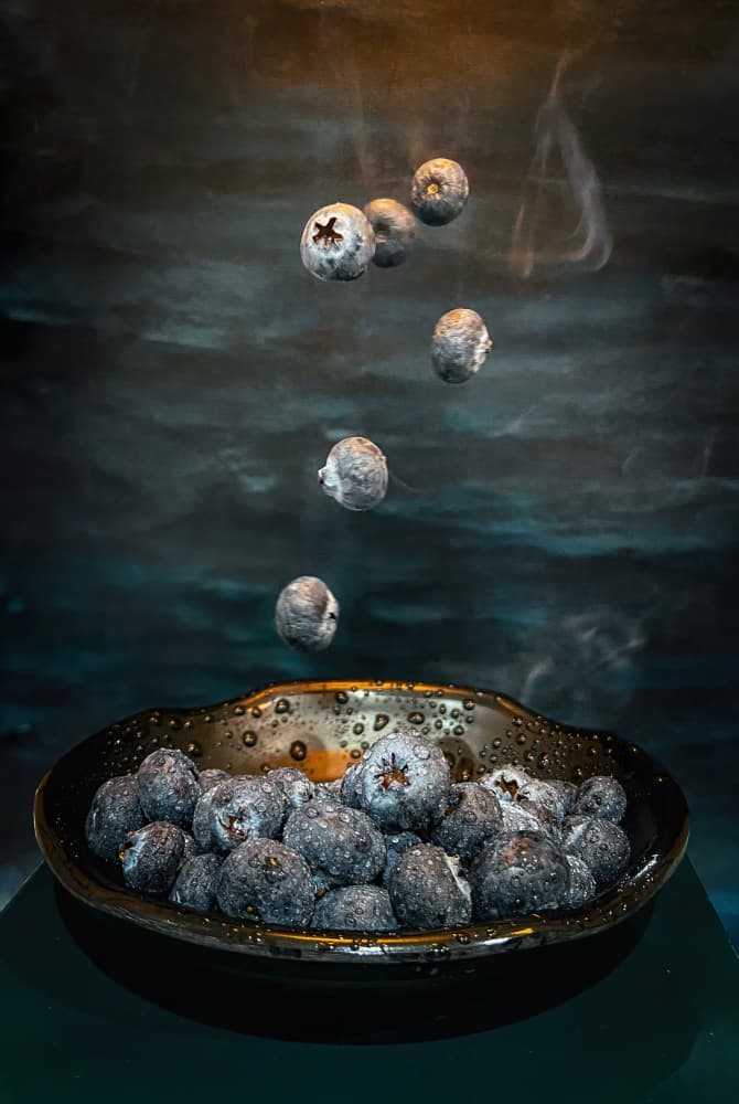 Falling Fresh Blueberries by Afranio Raposo — canvas wall art