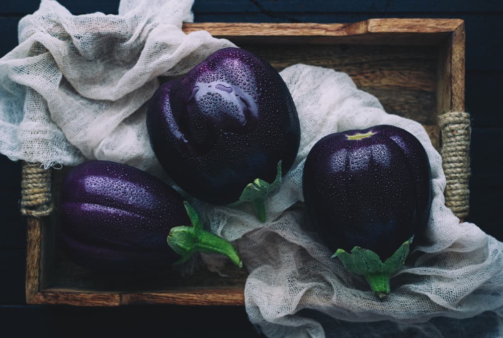 Fresh Purple Eggplants by Karina Aleksandrova — canvas wall art