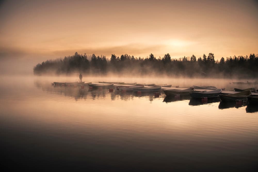 Misty Lake Morning Solitude by Mika Suutari — canvas wall art