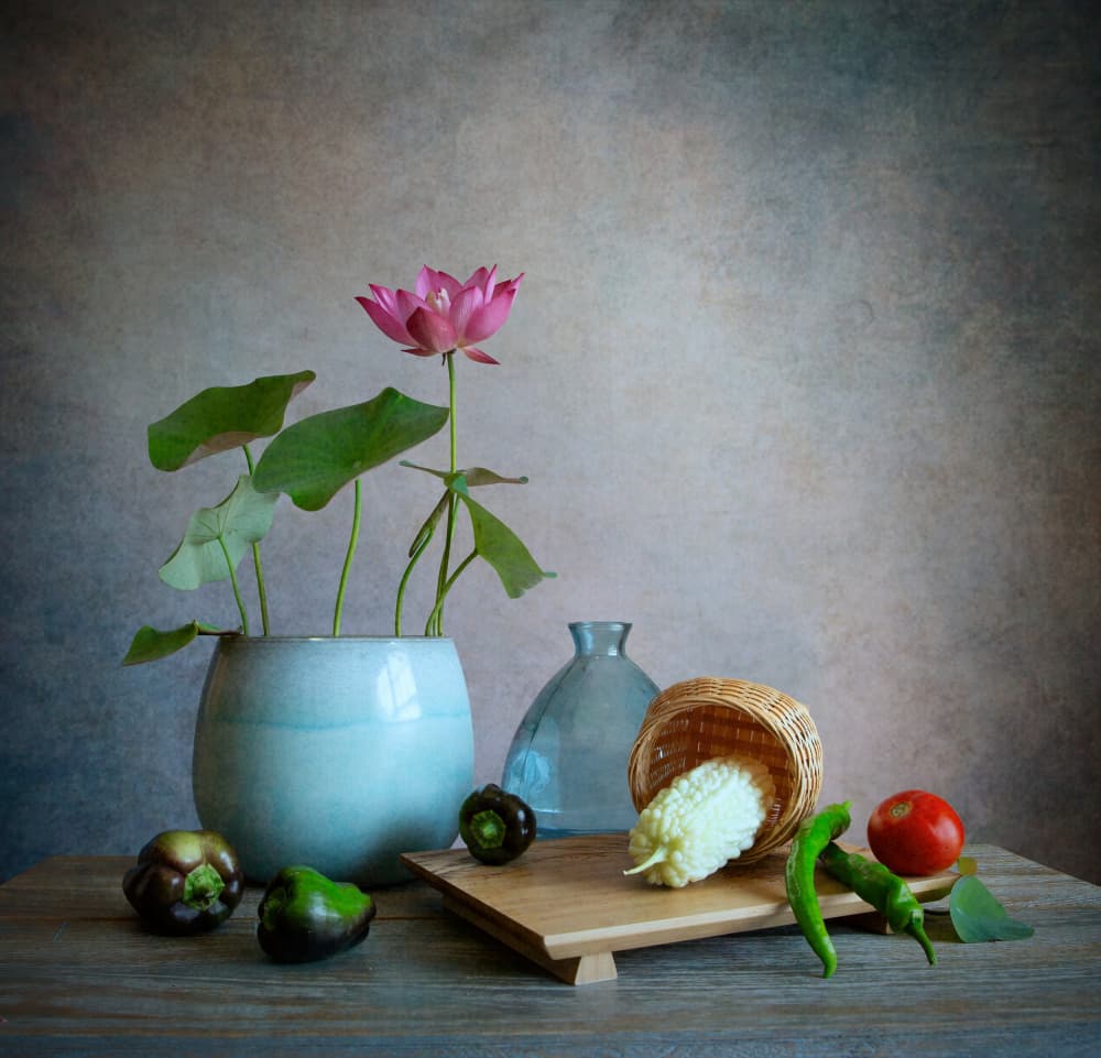 Pink Lotus Still Life by Fangping Zhou — canvas wall art