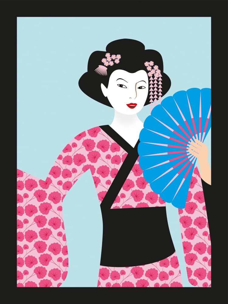 Pink Kimono Geisha by kathrinmay — canvas wall art