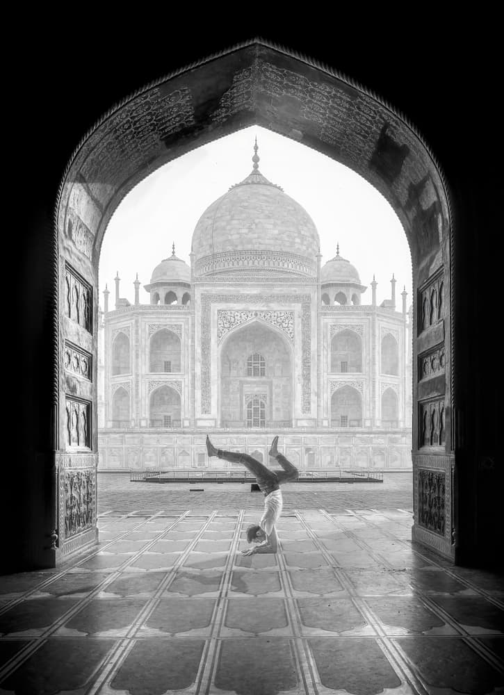 Taj Mahal Headstand by Alex Lu — canvas wall art