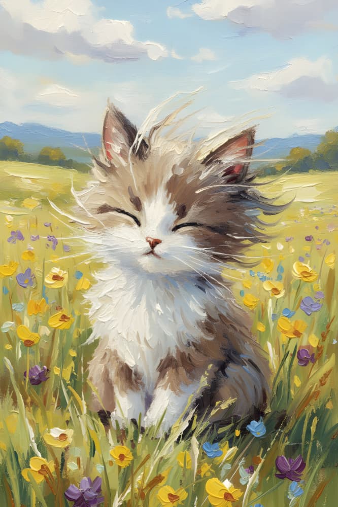 Happy Kitten Sunny Field by HUGO — canvas wall art