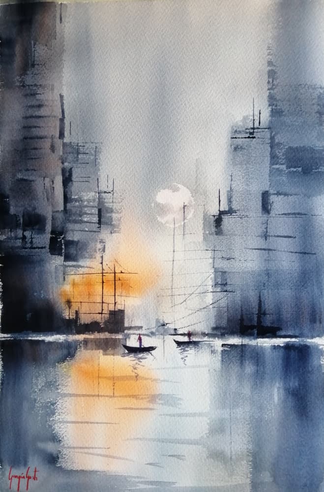 Misty Harbor Glow by Giorgio Gosti — canvas wall art