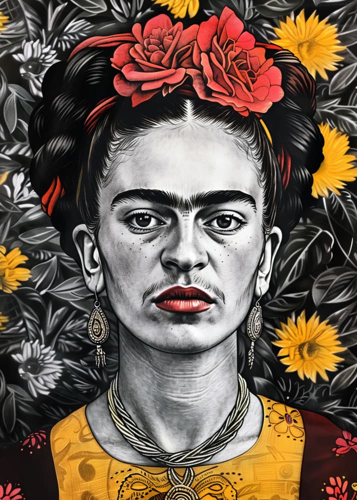 Iconic Woman With Red Flowers by Justyna Jaszke — canvas wall art