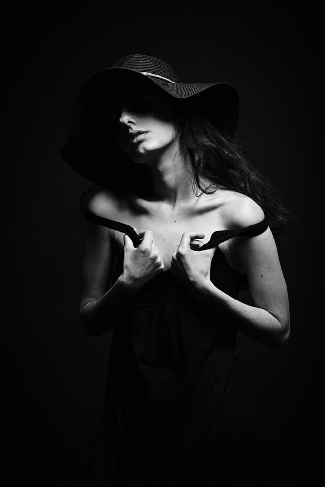 Elegant Woman Dark Hat by Artem Vasilenko — canvas wall art