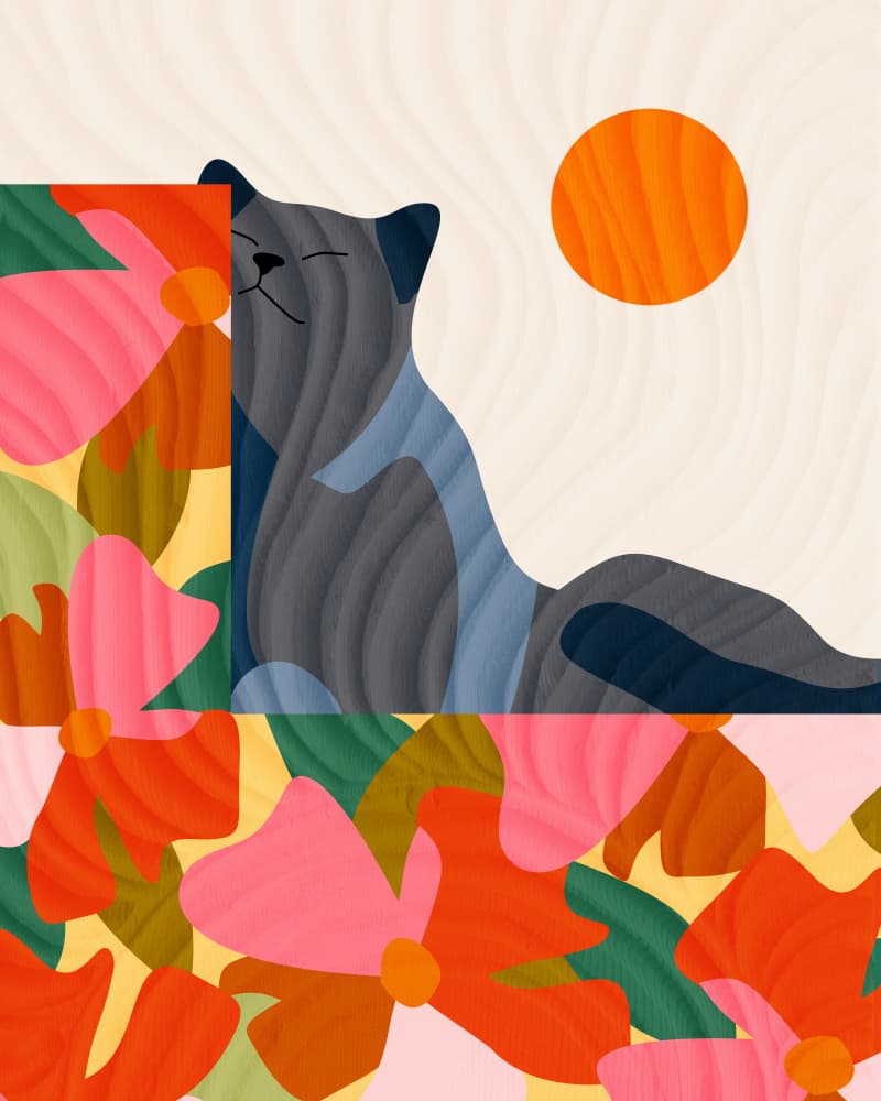Happy Cat Sunny Garden by Kintsugi99 — canvas wall art